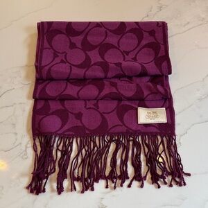 Coach Rich Purple Patterned Scarf with Fringe